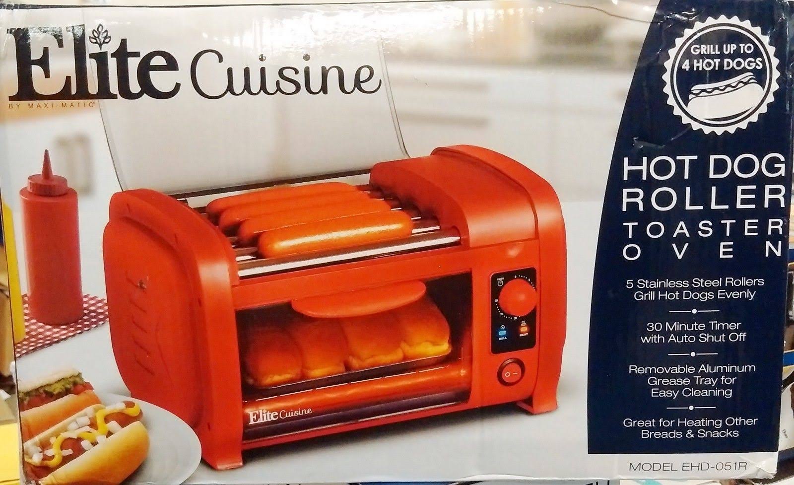 Elite Ehd-051r Cuisine Hot Dog Roller u0026 Toaster Oven - Red