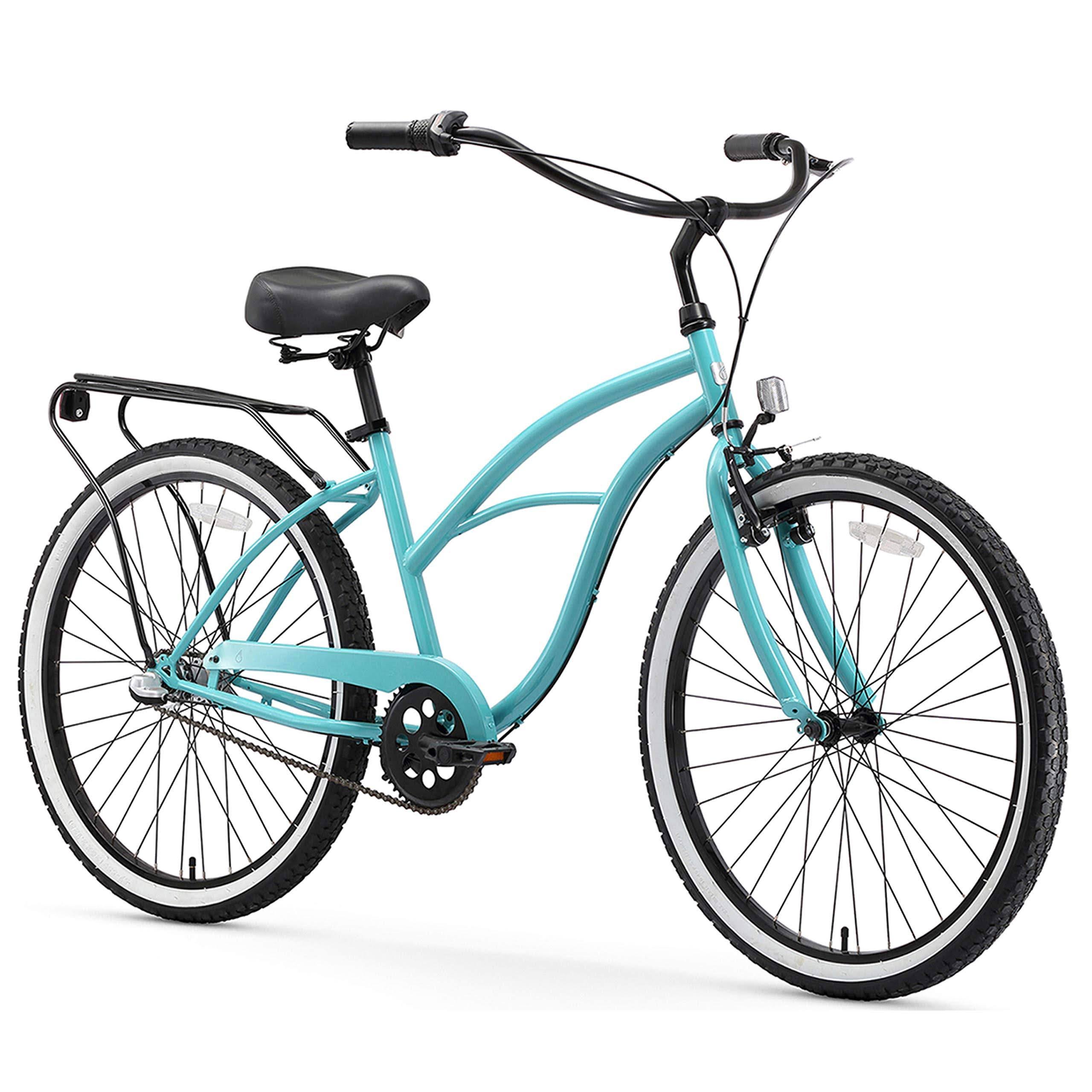 Sixthreezero 24 inch 3 Speed Beach Cruiser Bicycle with Rear Rack - Women's Bike Around The Block Teal Blue