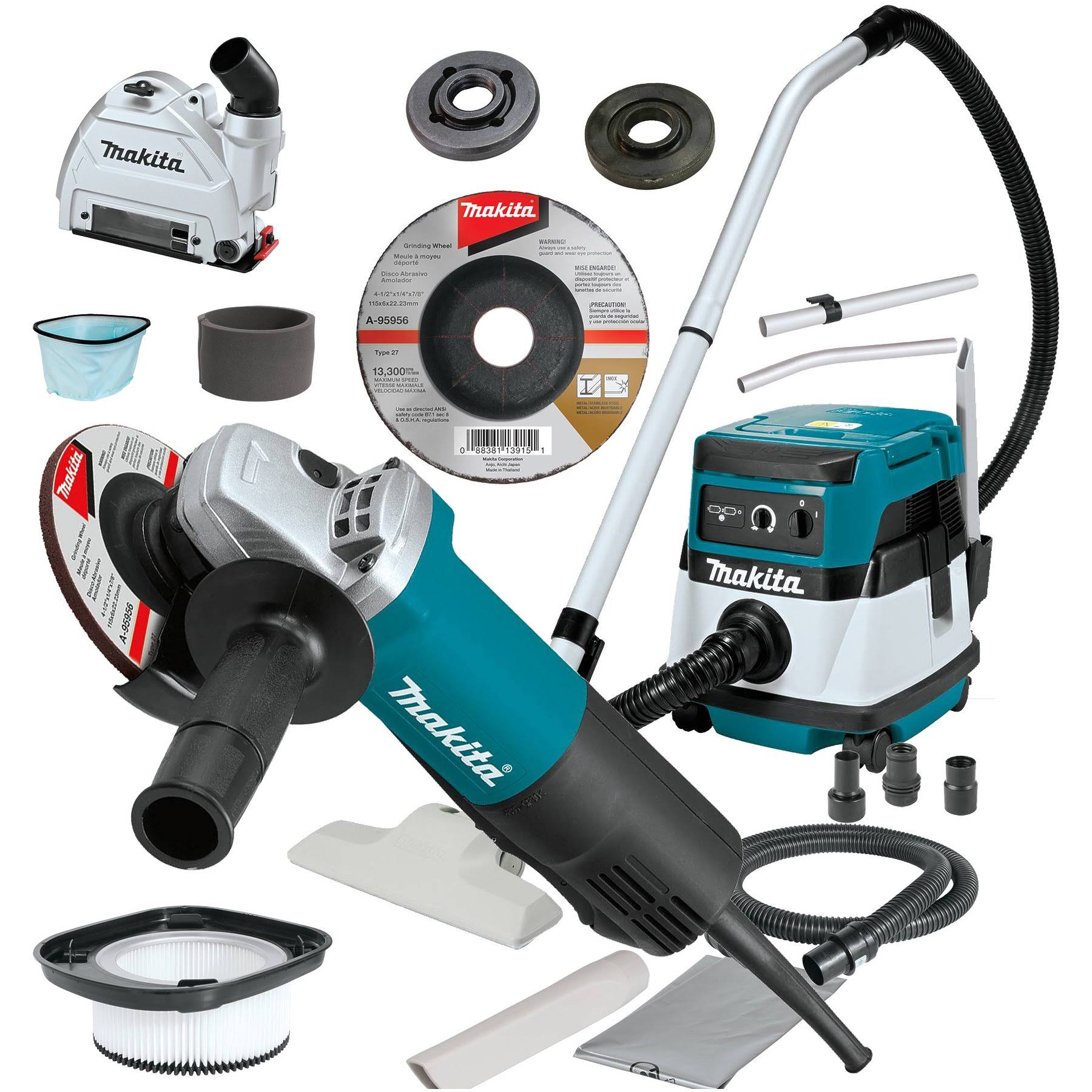 Makita 9557pb 4-1/2x22 Angle Grinder w/HEPA VAC Dust Collector / Shroud