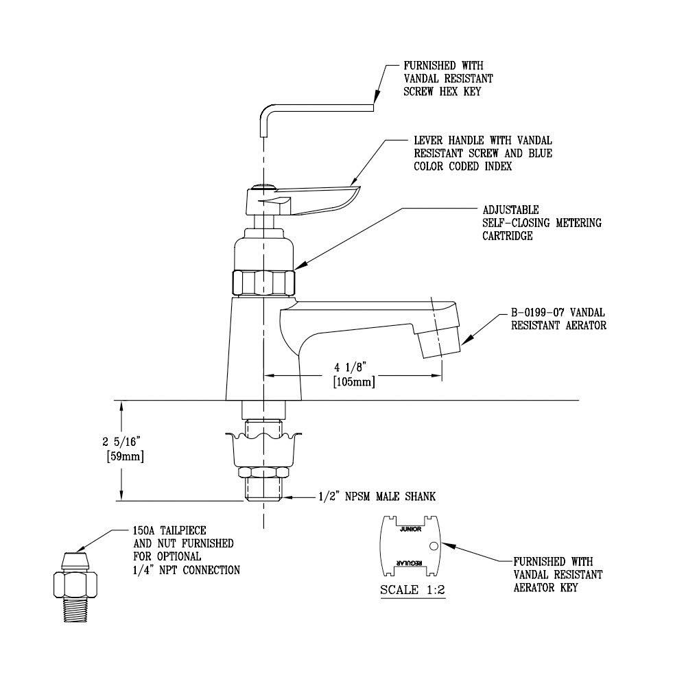 T and S Brass B-0712-01VRS Self-Closing Metering Sill Faucet with Lever Handle Chrome