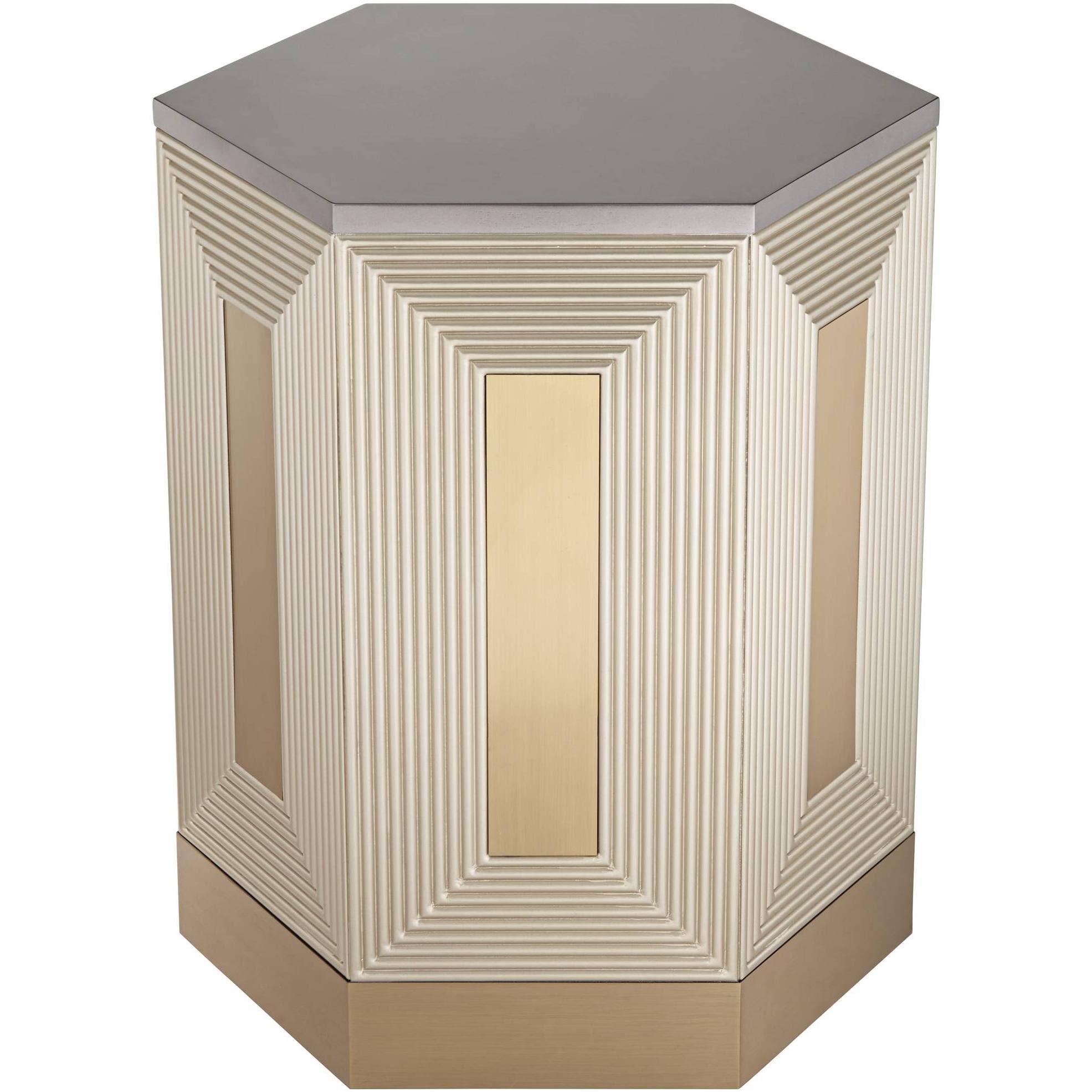 55 Downing Street Danika 24x22 Wide Mid-Century Champagne Silver Round Side Table - Style #89J27