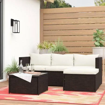 Wrought Studio Brennen 5 Piece Rattan Sectional Set with Cushions