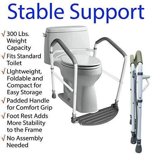 RMS Toilet Safety Frame u0026 Rail - Folding u0026 Portable Bathroom Safety Handrail Grab Bar - Adjustable Height (White)