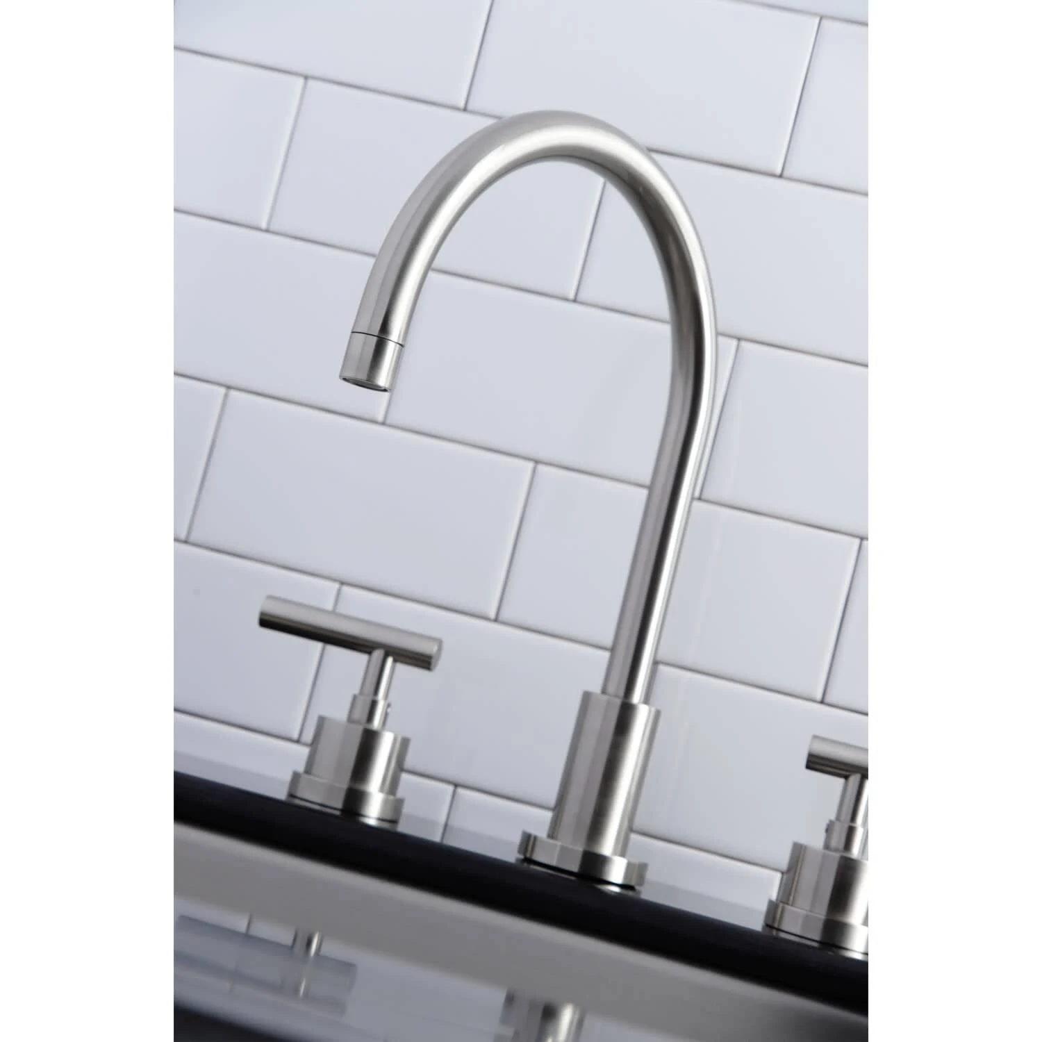 Kingston Brass KS8728CMLBS Manhattan 8x22 Widespread Kitchen Faucet with Brass Sprayer, Brushed Nickel