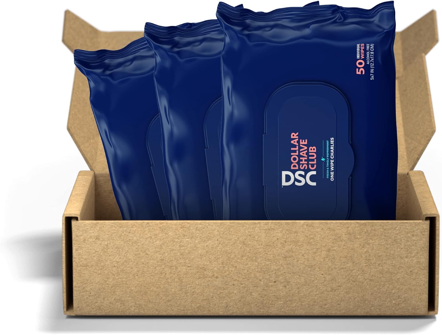 Dollar Shave Club One Wipe Charlies, Flushable Wet Wipes for Men, Disposable Butt Wipes for Adults, Minty Tingle, 50 Count Wrapped Individually, 3 Pack,White