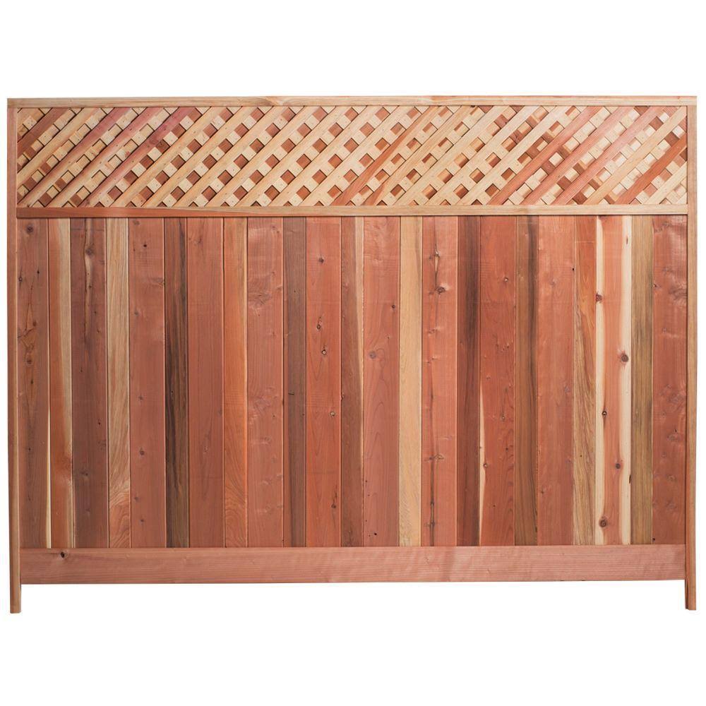 6 ft. H x 8 ft. W Redwood Lattice Top Fence Panel