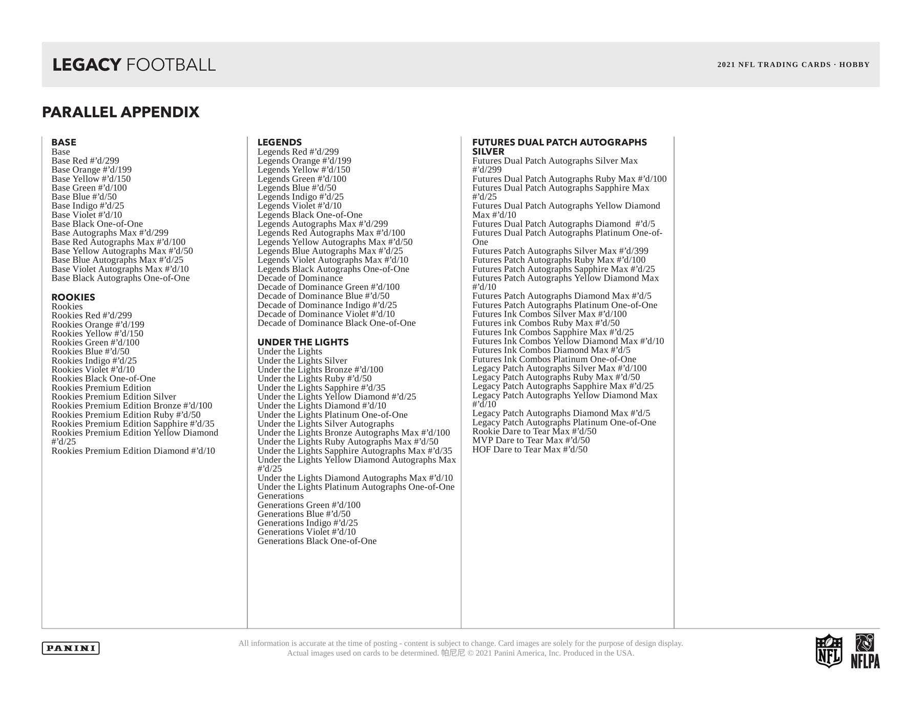 2021 Panini Legacy NFL Football Hobby Box