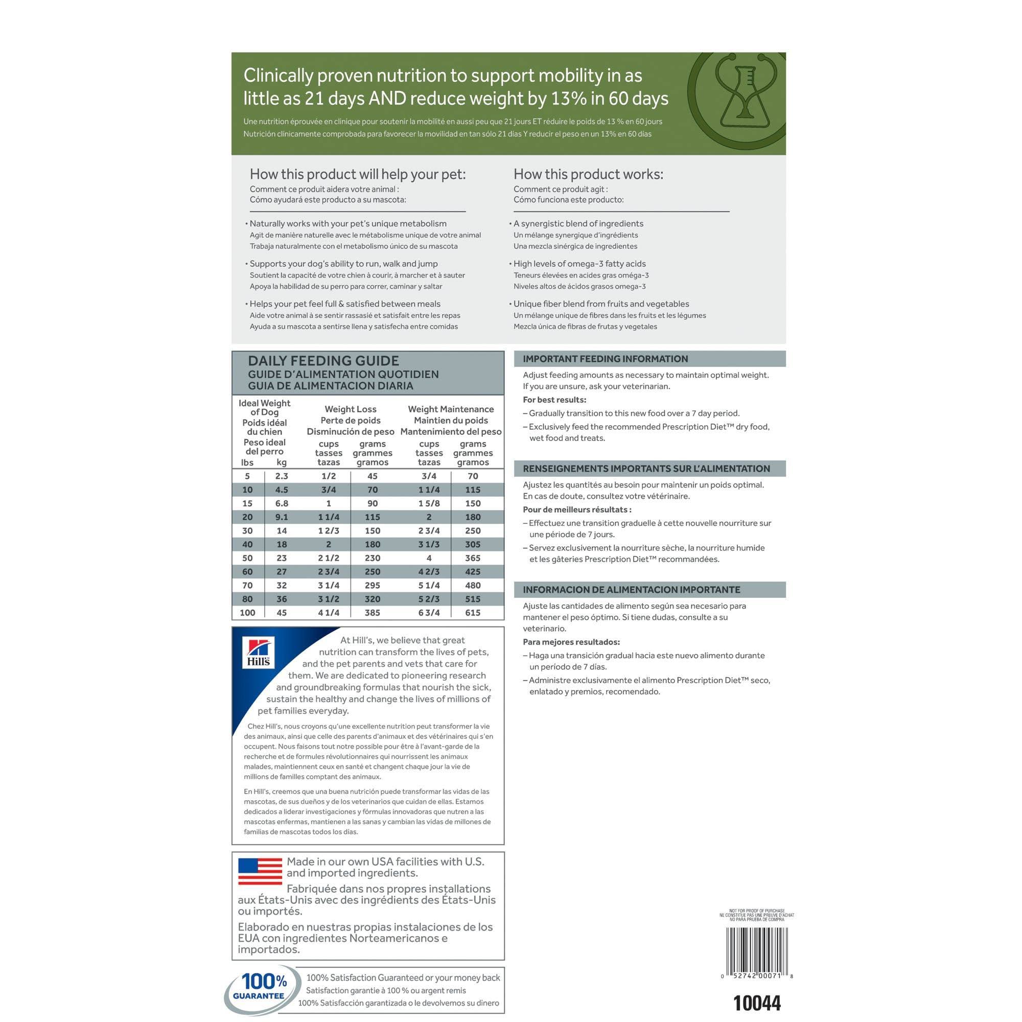 Hill's Prescription Diet Metabolic + Mobility Weight u0026 Joint Care Chicken Flavor Dry Dog Food, 24-lb Bag