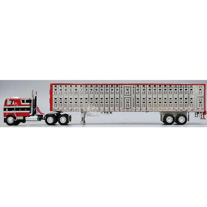 1/64 Red u0026 Black Peterbilt 352 Coe 110 Sleeper w/ Wilson Psal Livestock Hog Trailer, DCP by First Gear 34249 Dcp34249