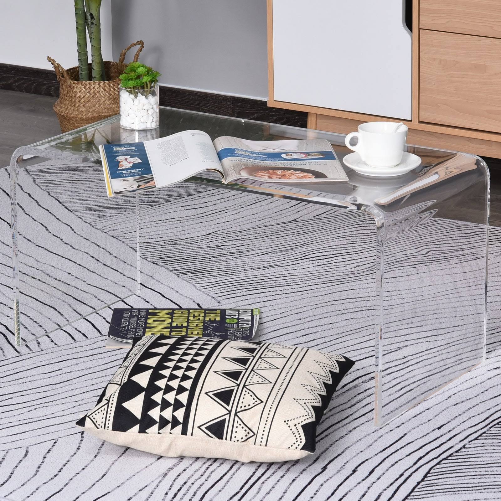 HOMCOM 32x22 Rectangle All Acrylic 20mm Waterfall Coffee Table- Clear