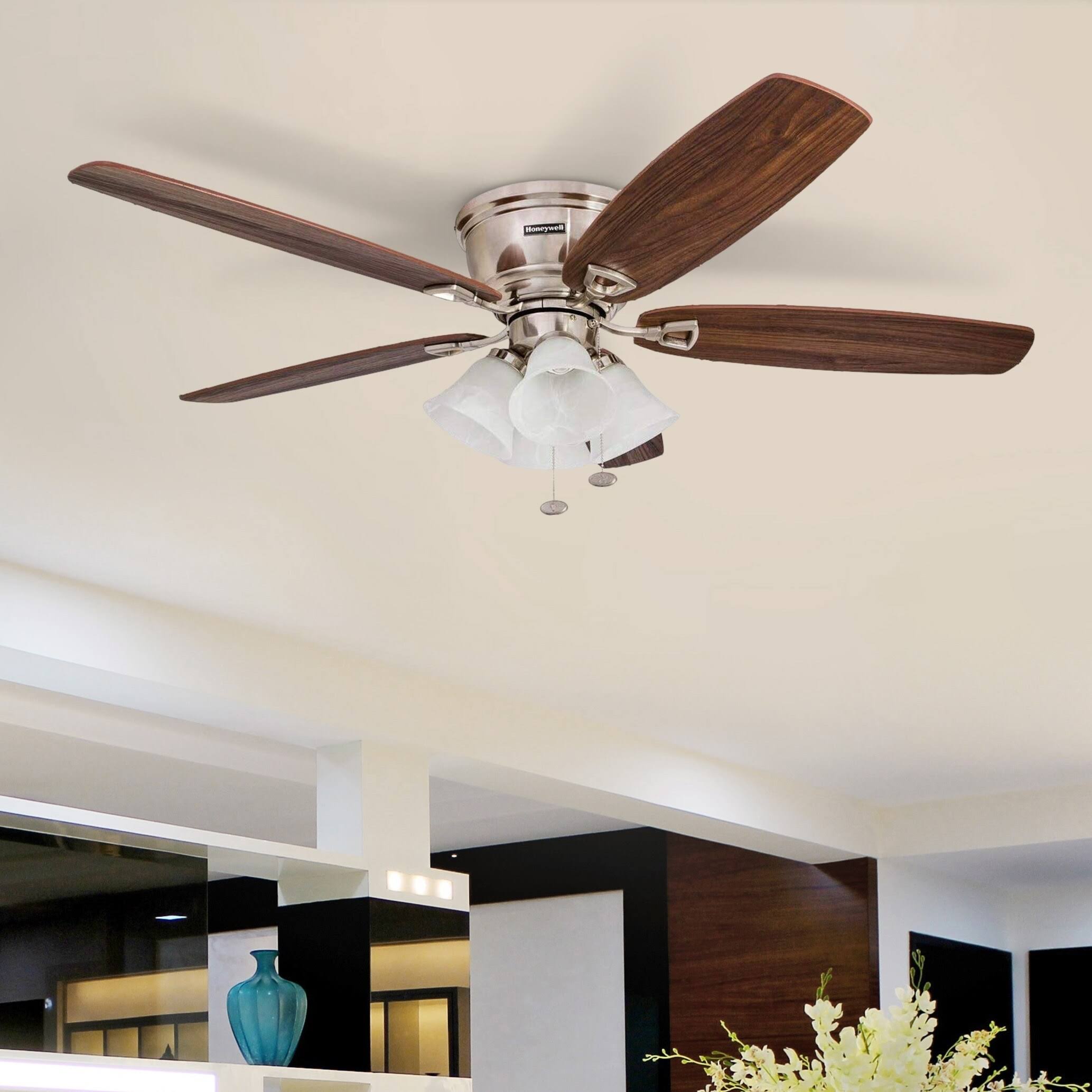 Honeywell 52x22 Glen Alden Brushed Nickel Hugger Ceiling Fan with 4 Light