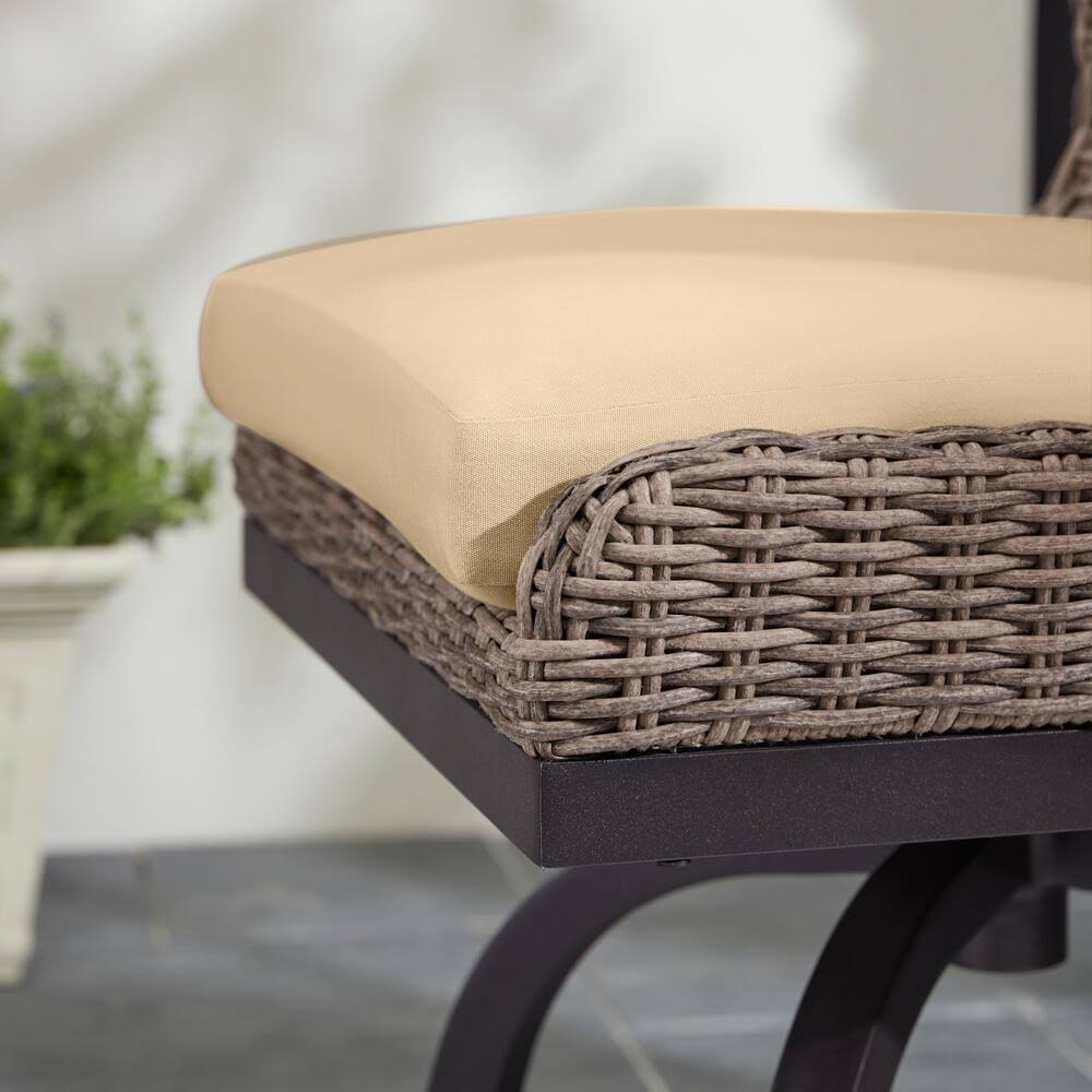 Home Decorators Collection Hazelhurst Brown Wicker Outdoor Patio Swivel High Dining Chairs with CushionGuard Almond Tan Cushions