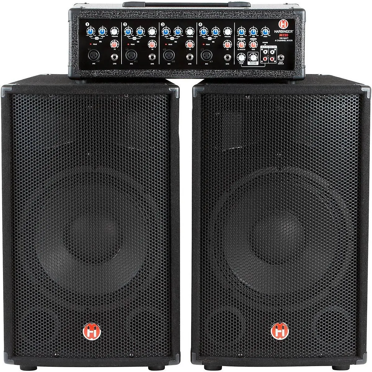 Harbinger M120 Portable Pa With Speakers, 4 Channel, 120 Watt, 12x22 Speakers