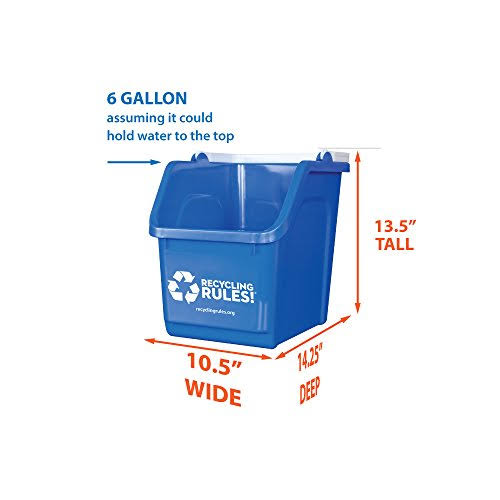 4 Pack of Bins - Blue Stackable Recycling Bin Container with Handle 6 Gallon