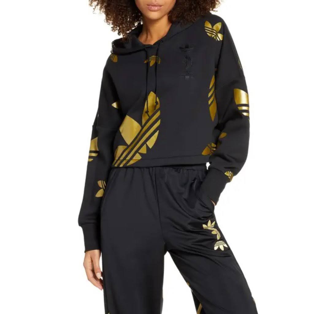 Adidas - Women's Originals Large Logo Cropped Pullover Hoodie (Black | Gold Metallic)