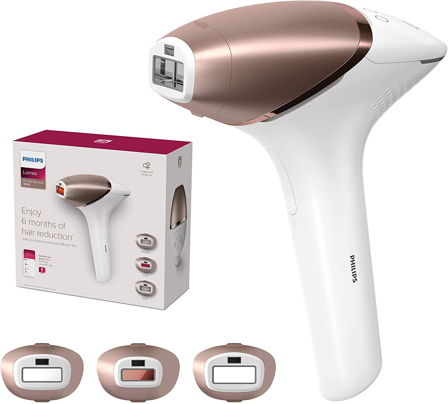 Philips Lumea IPL Cordless Hair Removal 9000 Series with 3 Attachments for Face, Bikini and Underarms and SenseIQ Technology, Ne