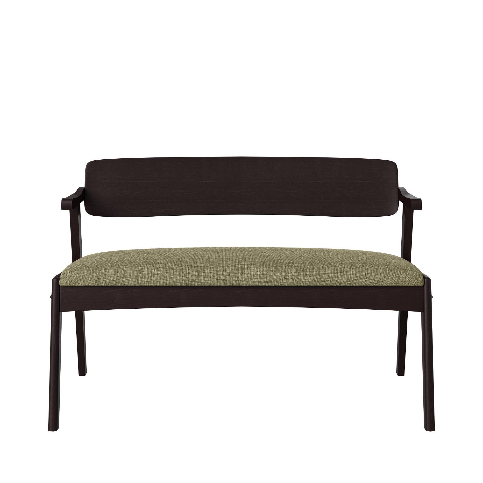 Handy Living Millie Mid Century Modern Arm Dining Bench with Espresso Wood Back - Tan