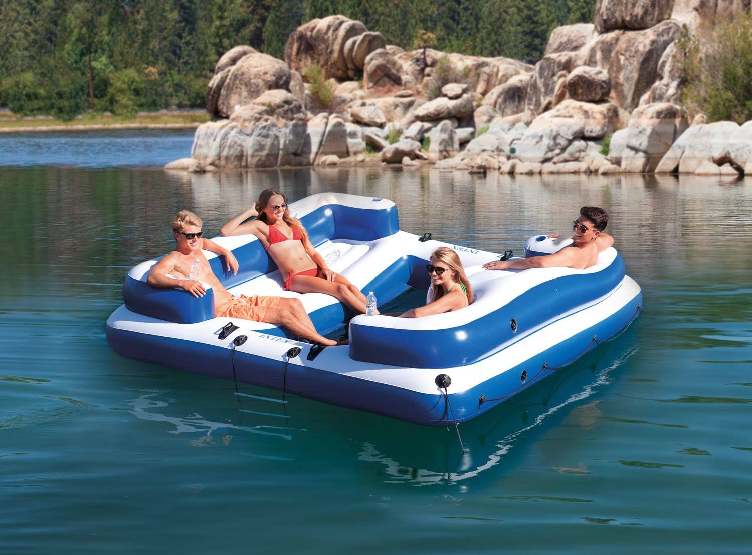 Intex Oasis Island Inflatable Giant 5 Person Lake/River Floating Fun Lounge Raft, Blue