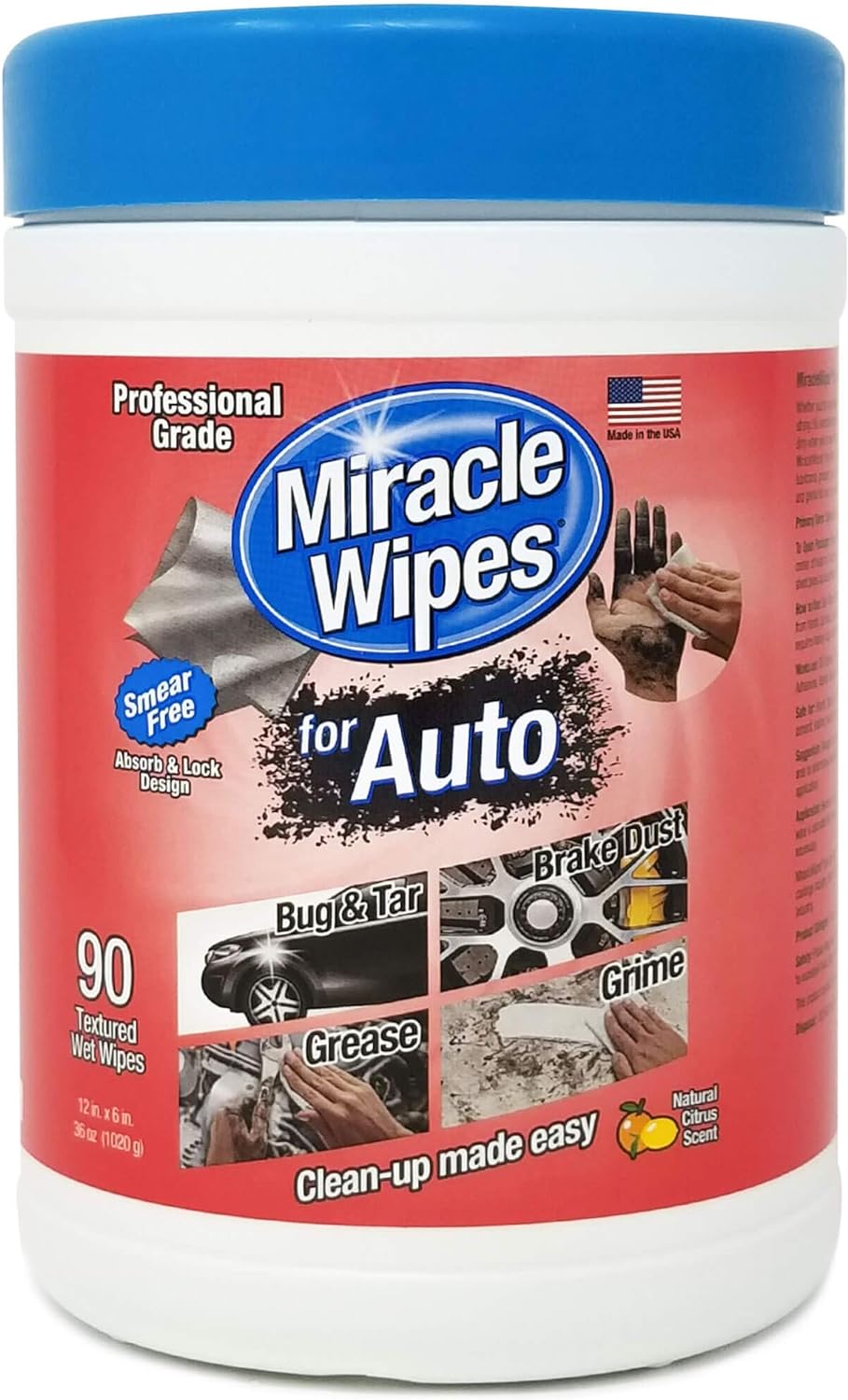 MiracleWipes for Automotive, All Purpose Cleaning Wipes for Hands, Auto Interior, Exterior, and Detailing, Removes Grease, Lubricants, Sticky Adhesives, Grime, Dirt & More, Car Cleaning Supplies - 90 Count