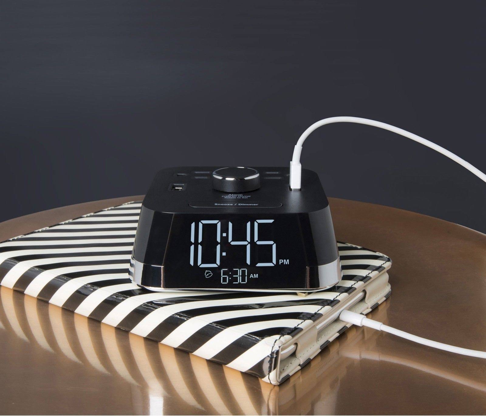 Brandstand BPECT CubieTime Alarm Clock Charger w/2 USB Ports and 2 Outlets Charging Station