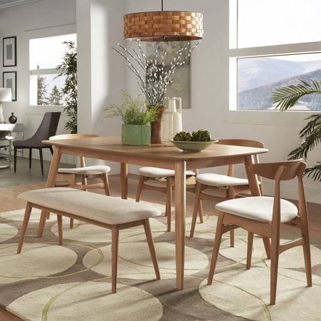 Weston Home Mid-Century Modern 63 inch Wood Tapered Legs Dining Table, Natural Finish