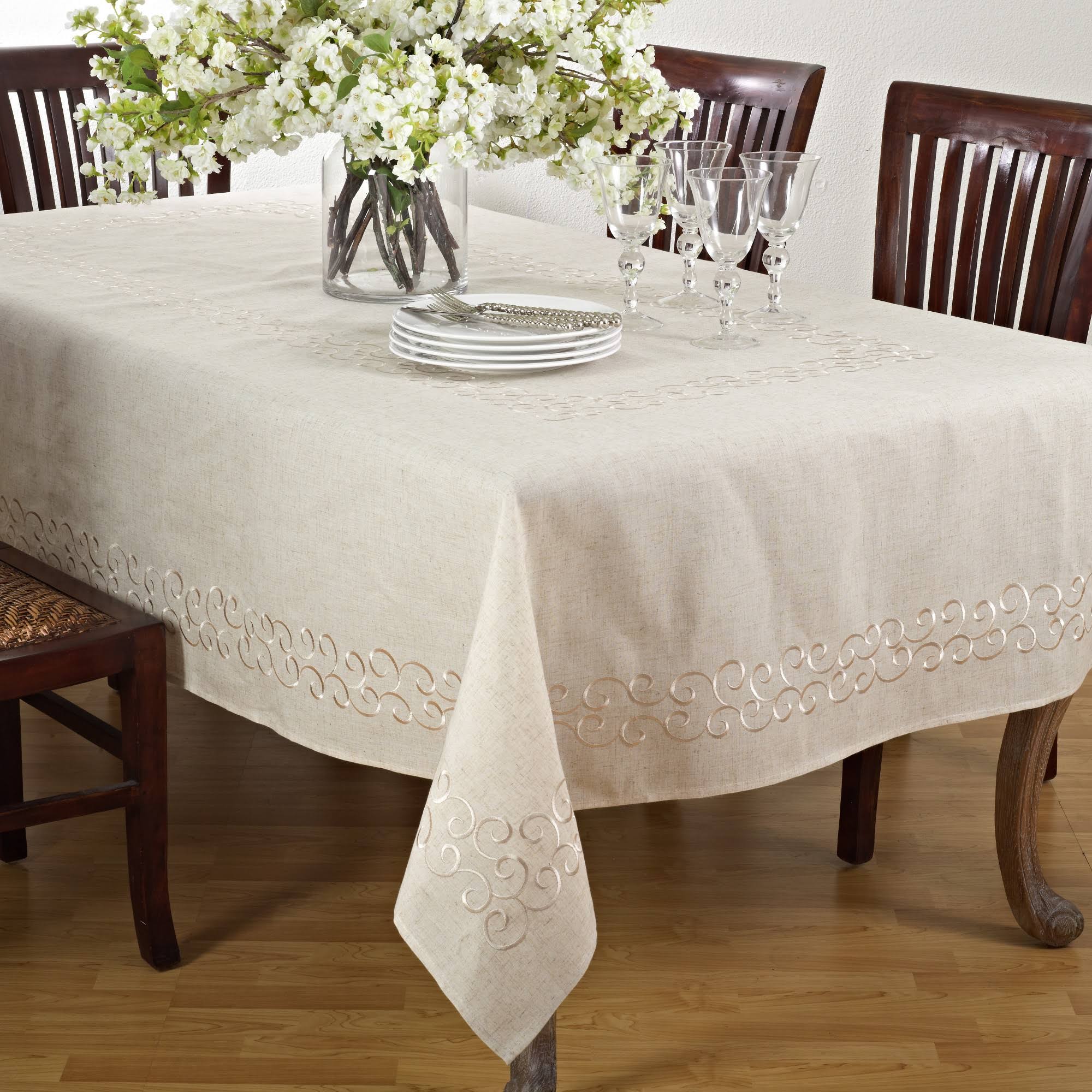 Saro Lifestyle Embroidered Design Linen Blend Tablecloth - 67x22x160x22