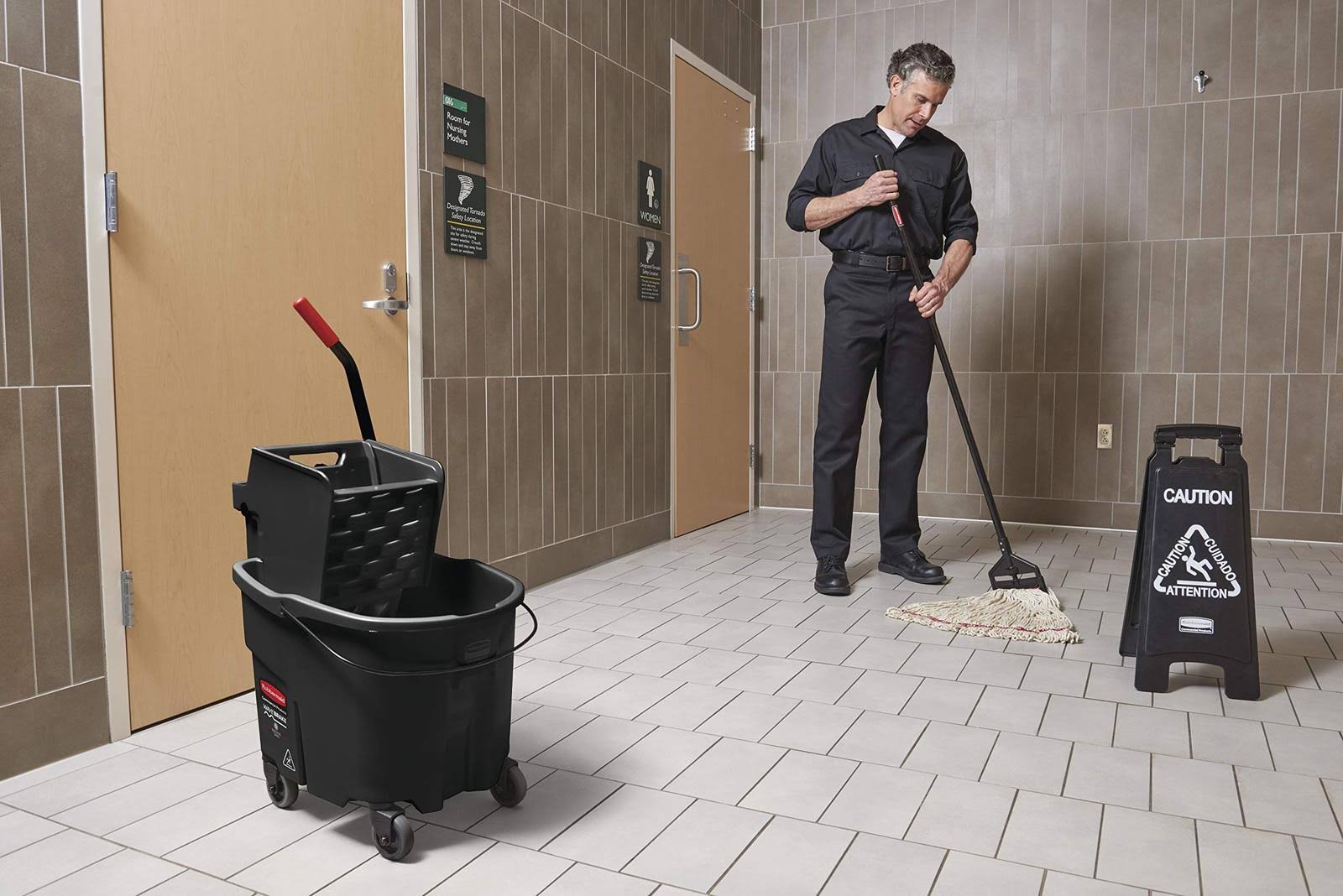 Rubbermaid 1863896 WaveBrake Side-Press Wringer/Bucket Combo, 35 qt, Black