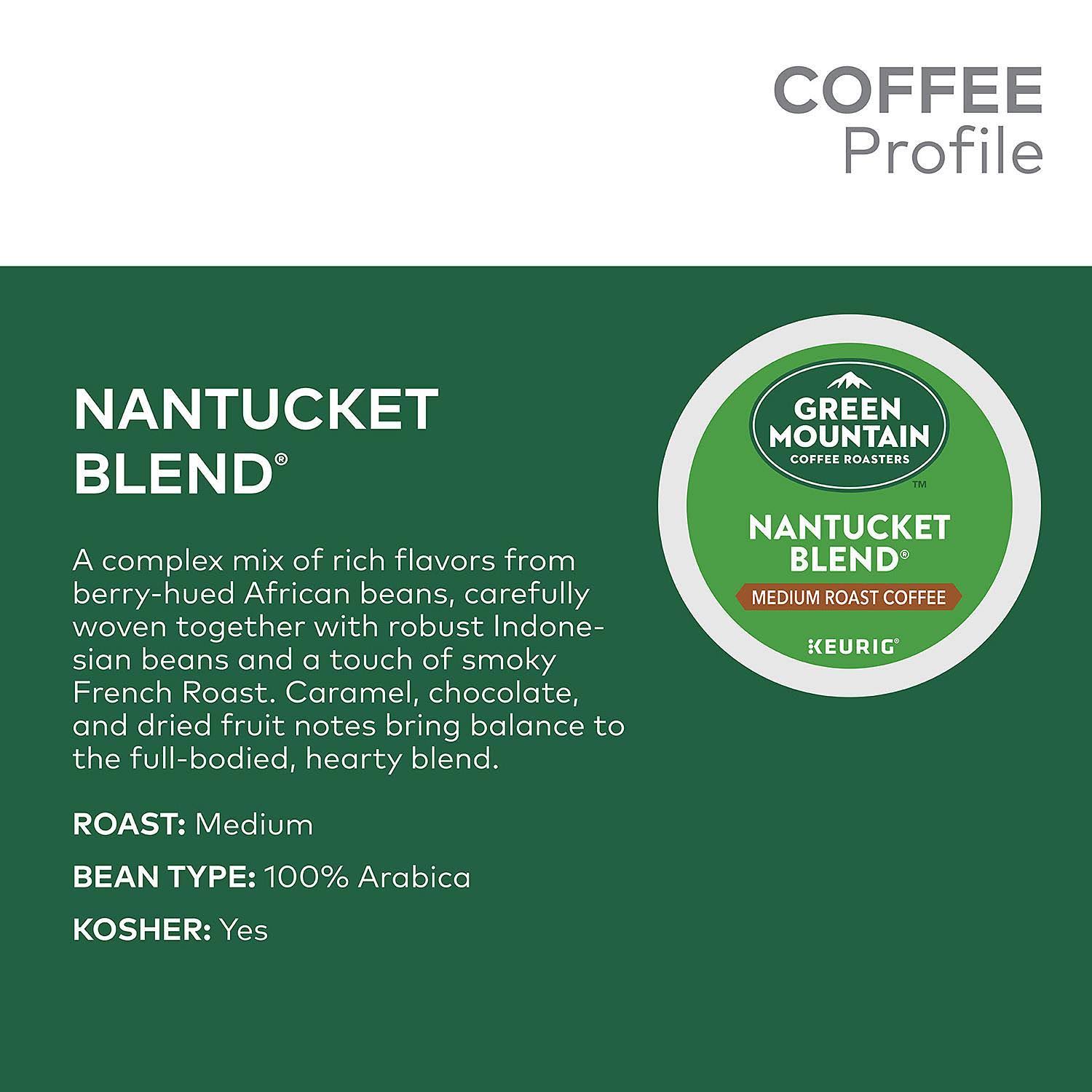 Green Mountain Coffee, Medium Roast, Nantucket Blend, K-Cup Pods - 100 pack, 0.33 oz cups