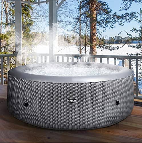Wave Spas Atlantic Plus| 4 - 6 person| Portable Inflatable Round Hot Tub Spa with 140 Air Jets| Protective Cover| Pump and Integ