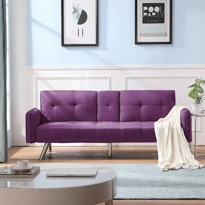 Fredelia Twin 74.8x22 Wide Tufted Back Convertible Sofa with Storage Latitude Run Fabric: Purple 100% Polyester