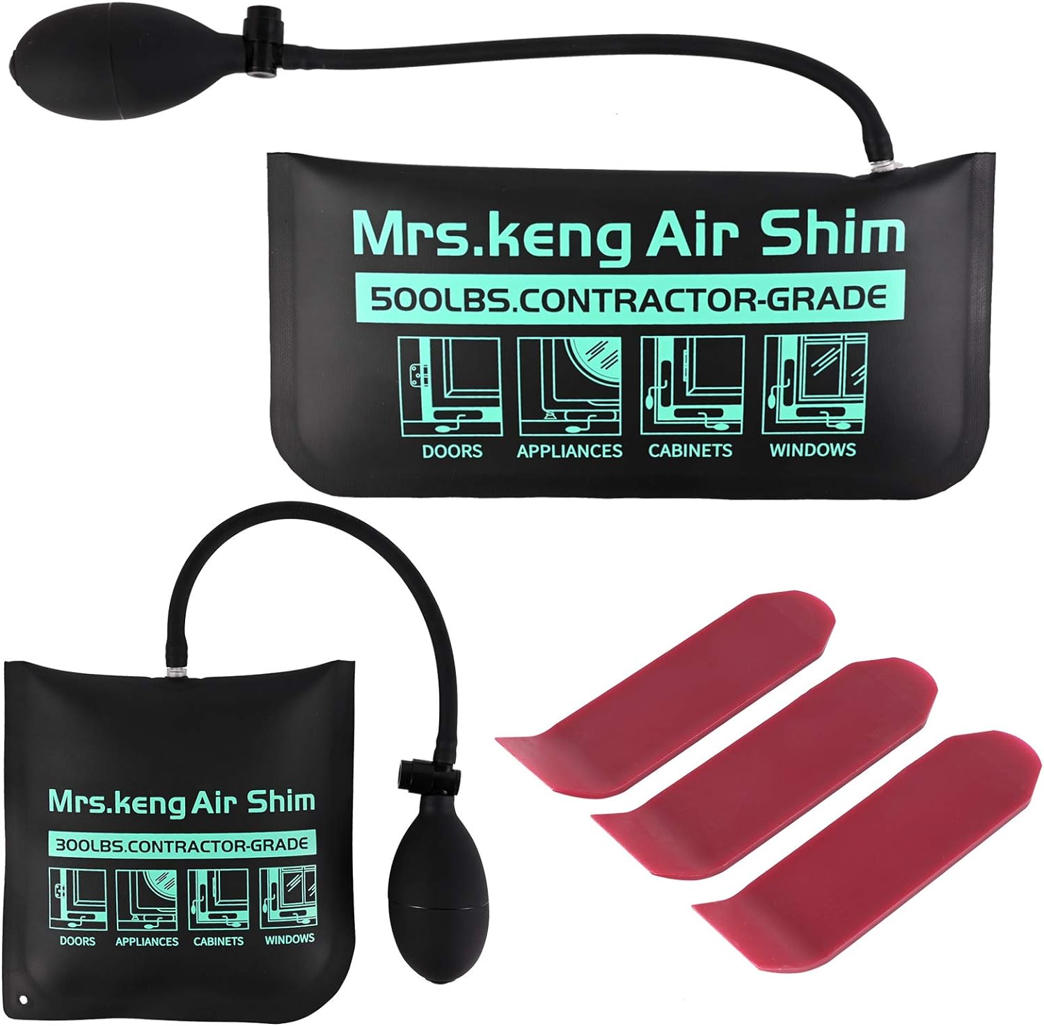 2 Piece Air Wedge Bag Pump,Commercial Grade Air Wedge Bag Pump Professional Leveling Kit & Alignment Tool Inflatable Shim Bag,2 Sizes for a Variety of Jobs,300 LB Rating,500 LB Rating