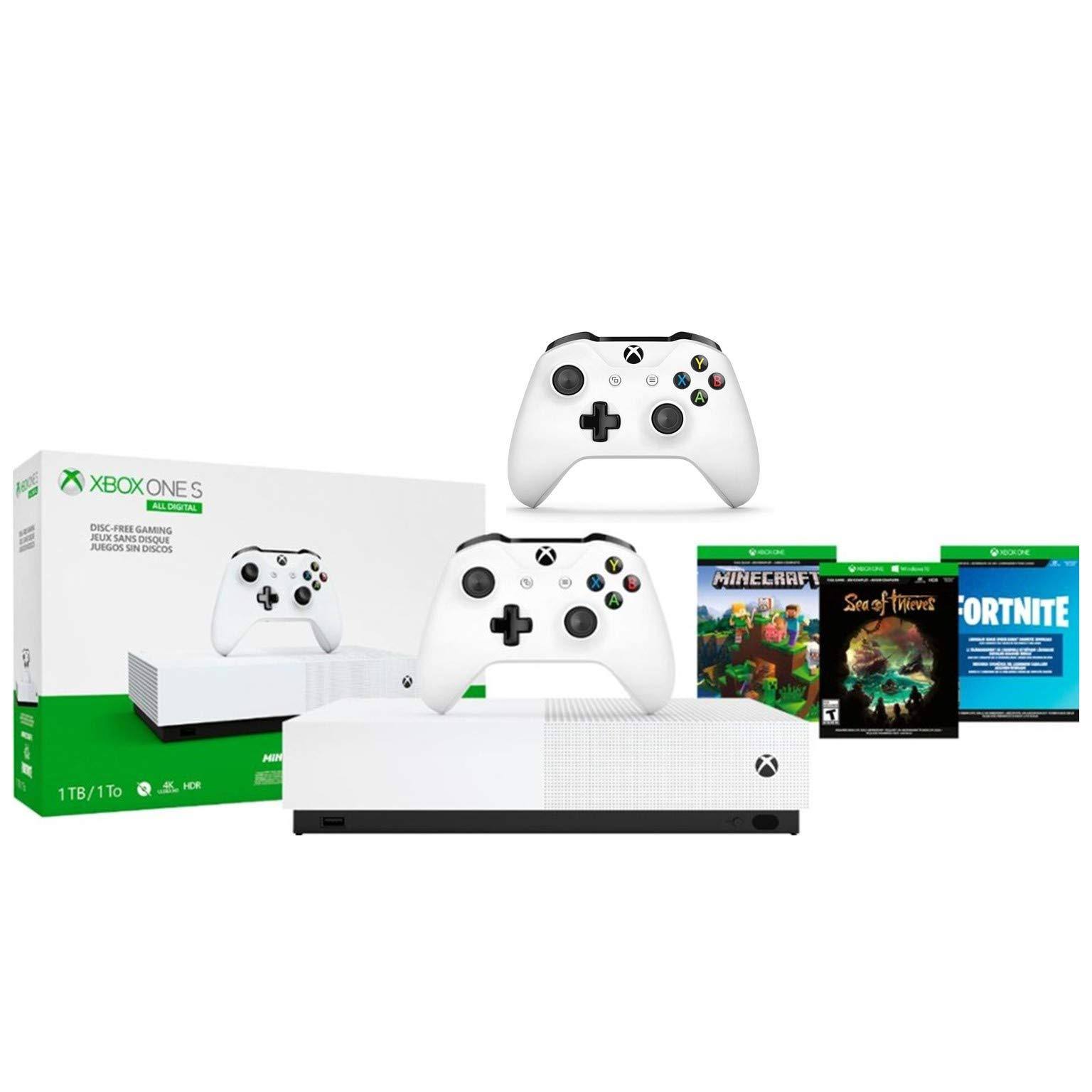 Microsoft Xbox One S All-Digital Edition - 1 TB - includes 2 Wireless Controllers, Minecraft, Sea of Thieves, and Fortnite