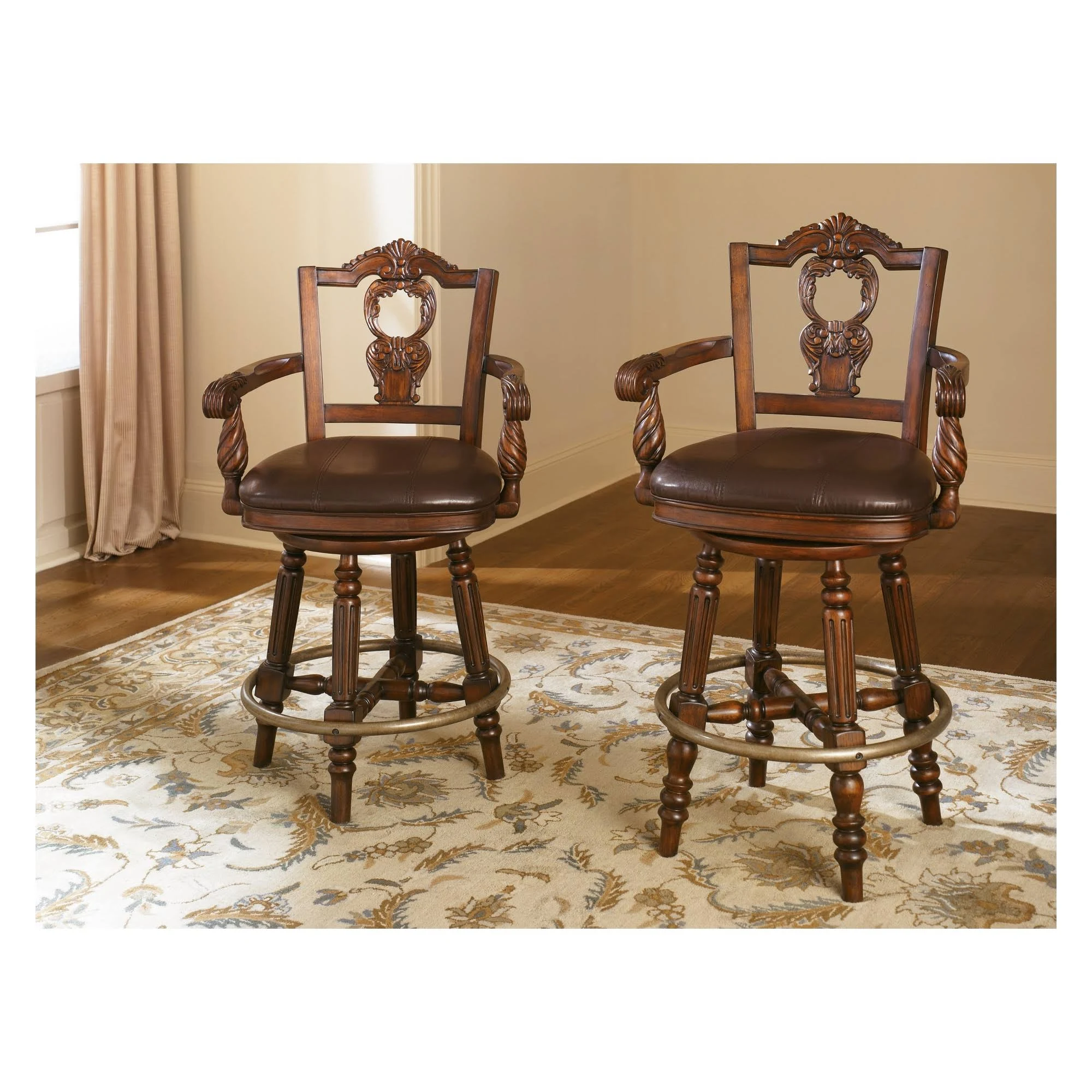Ashley North Shore Dark Brown Upholstered Swivel Barstool D553-124