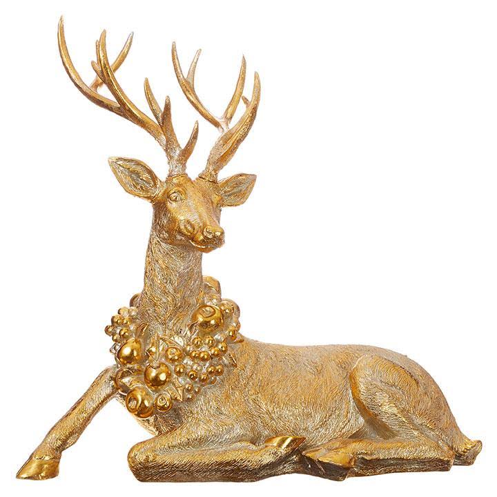 Raz Imports Star of Wonder 28.5 inch Laying Deer w/ Wreath, Gold