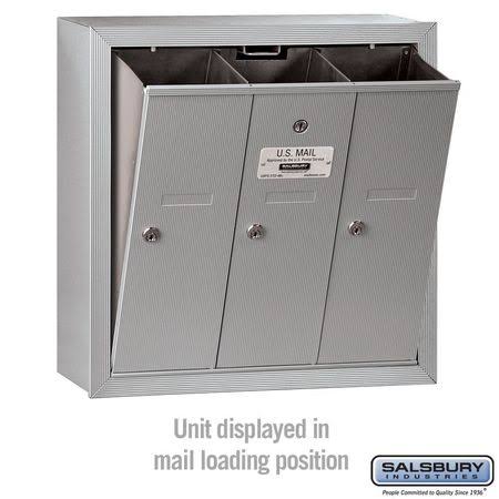 Salsbury Industries 3503ASU Vertical Mailbox - 3 Doors - Aluminum - Surface Mounted - USPS Access