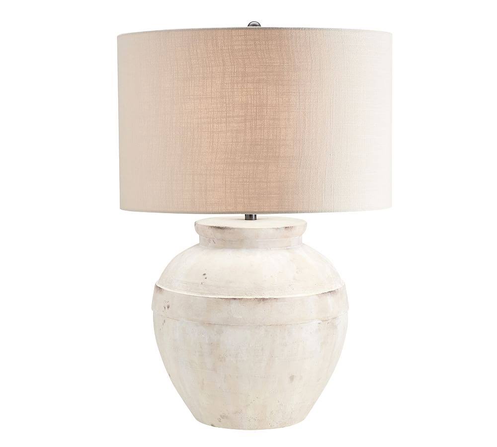 Faris Ceramic 21x22 Table Lamp, Ivory Base with Large Gallery Straight Sided Textured Shade, Sand - White - Lighting - Table u00