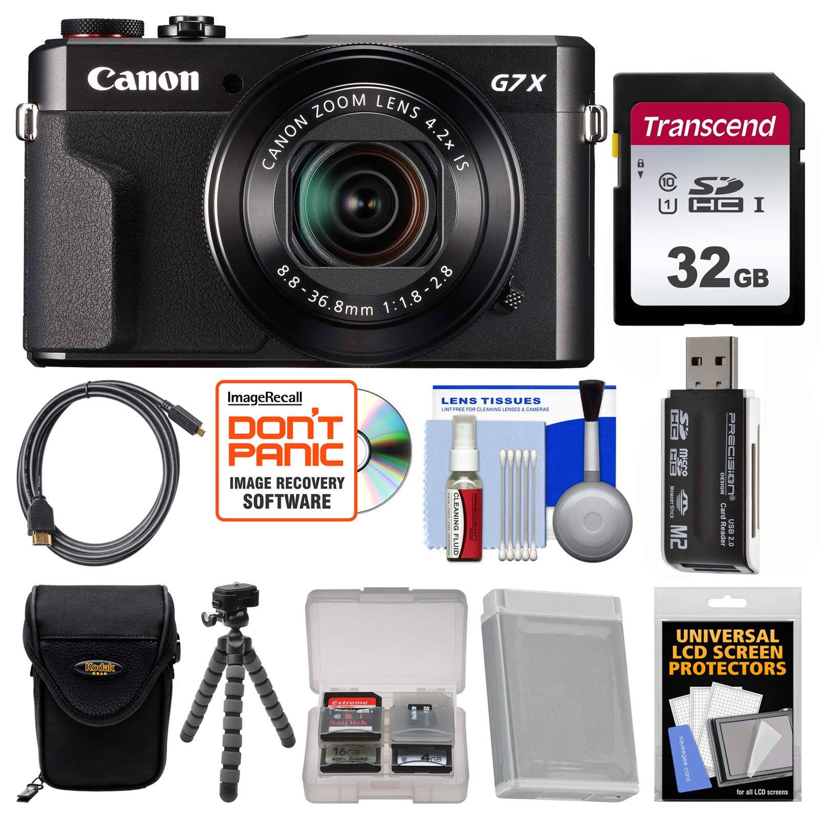 Canon PowerShot G7 x Mark II Wi-Fi Digital Camera with 32GB Card + Case + Battery + Flex Tripod + Kit