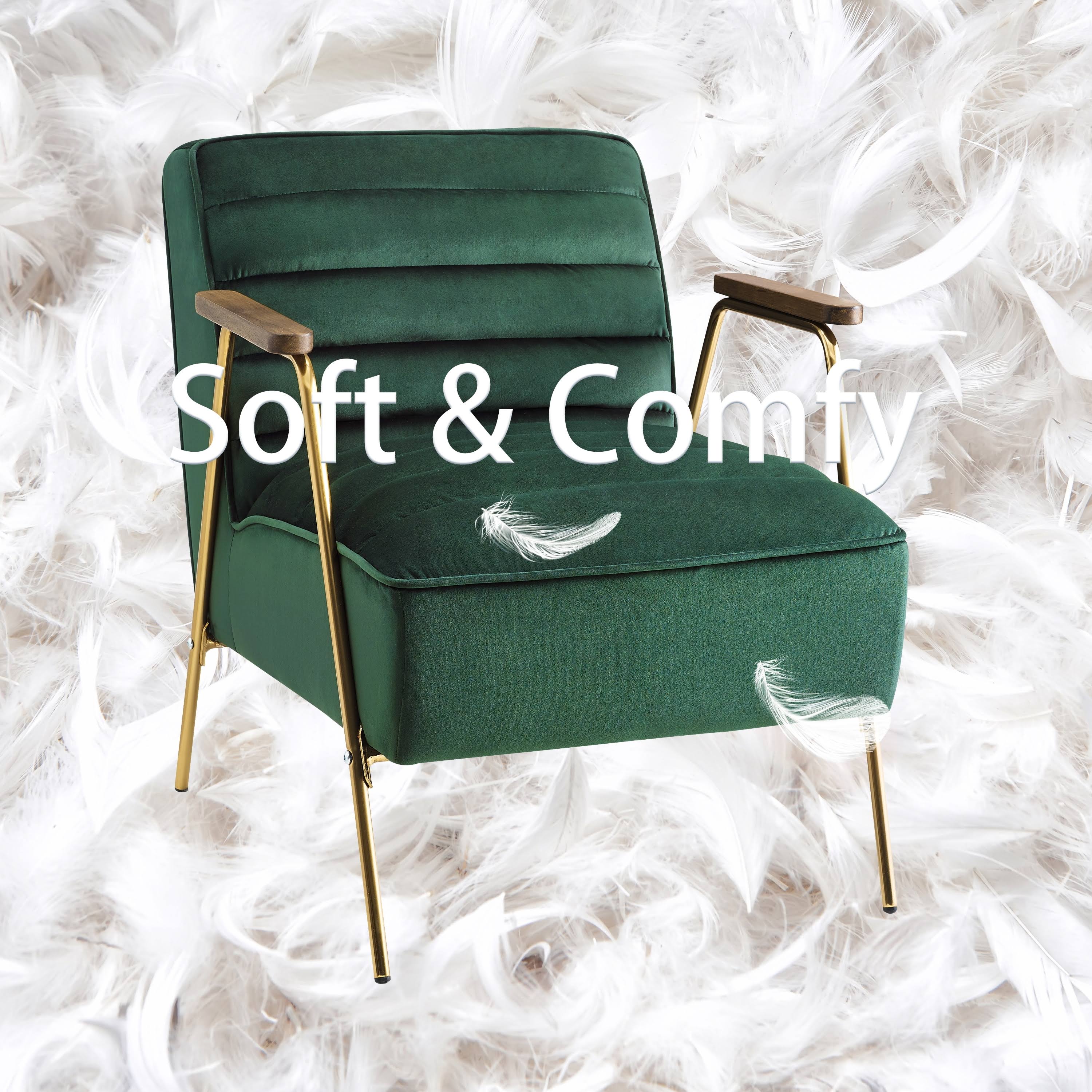 Art Leon Velvet Ribbed Accent Oak Armrest Chair with Metal Frame