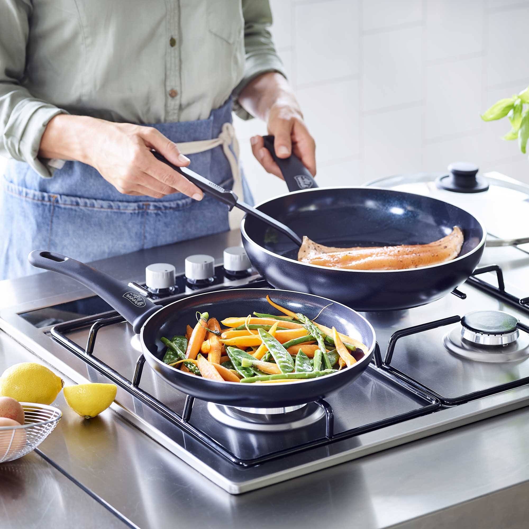 GreenLife Soft Grip Diamond Reinforced 14 Piece Ceramic Non-Stick Cookware Set, Black