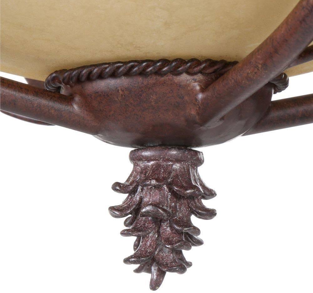 Lodge 17 in. 3-Light Weathered Spruce Semi-Flush Mount with Sunset Glass Shade