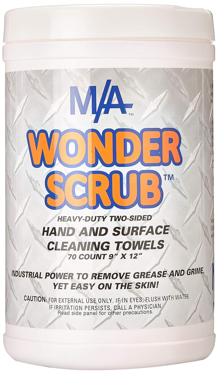 Wonder Scrub Hand & Surface Cleaning Towels 70 ct tub. Industrial Strength, Heavy duty for grease, grime, oil, 
