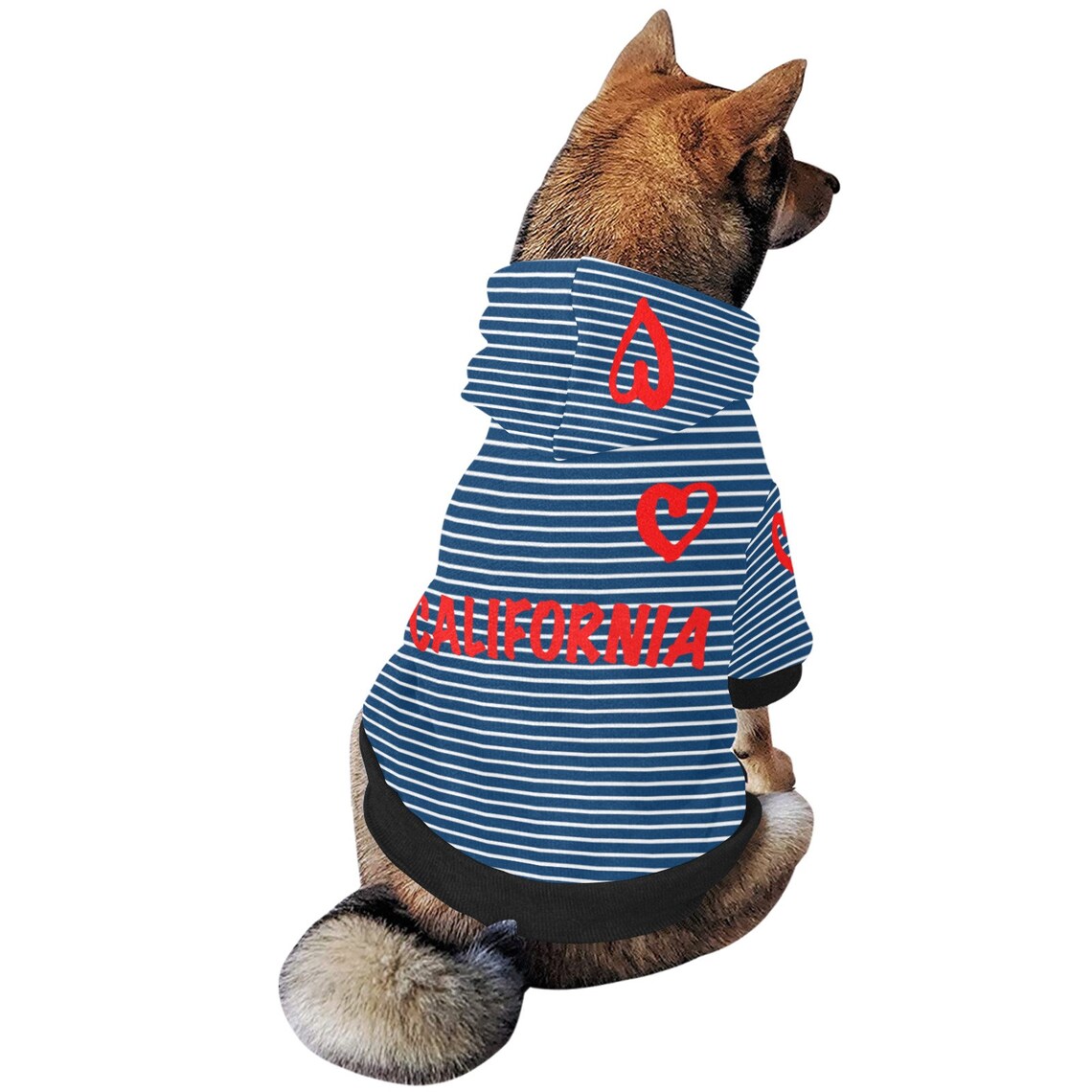 I love california dog fuzzy warm buttoned hoodie, dog clothes, Gift, 6 sizes XS to 2XL, californian, USA, patriotic, navy, white stripes