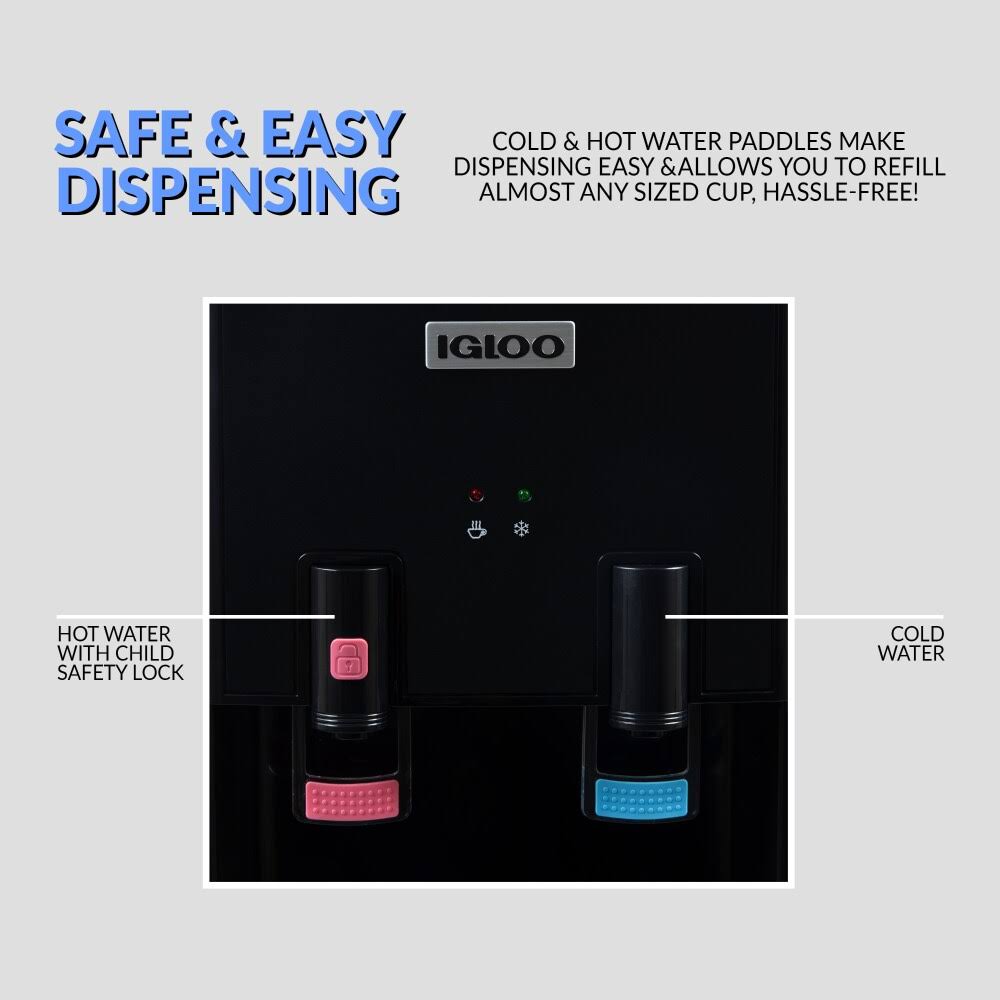 Igloo IWCTL352CHBKS Hot u0026 Cold Top Loading Water Dispenser, Black