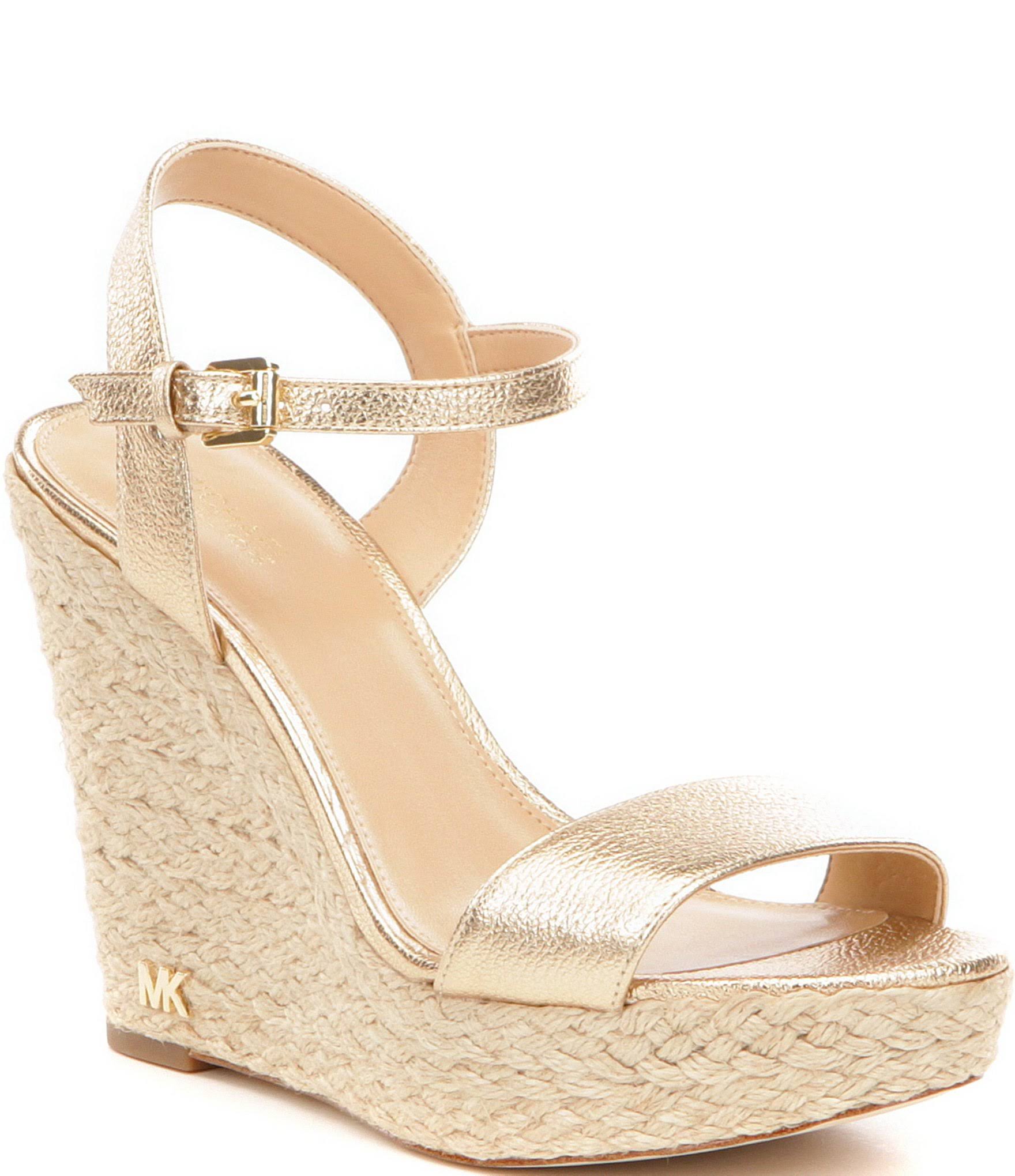 Michael Kors Jill Womens Metallic Leather Wedge Sandals, Pale Gold