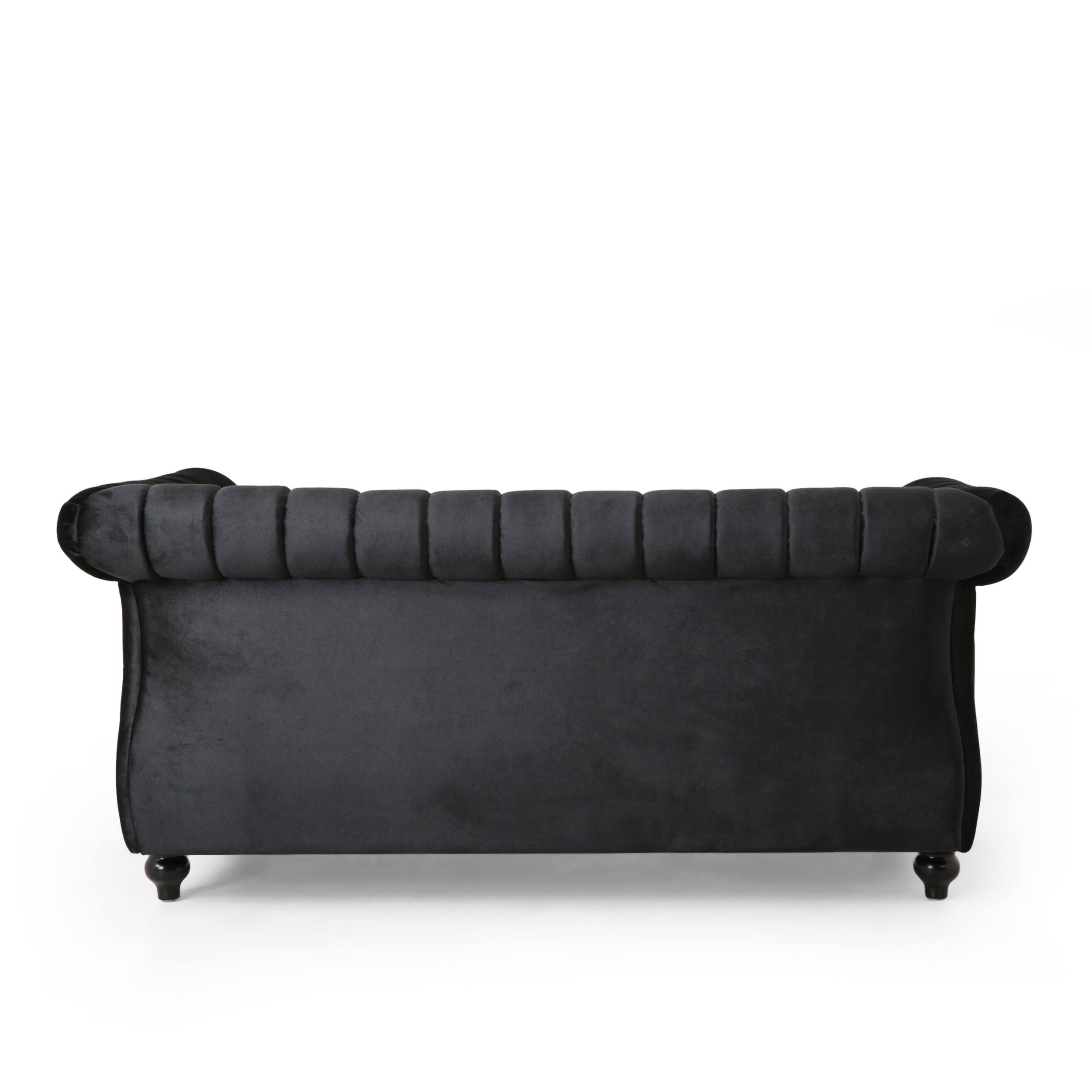 Glenmont Modern Glam Channel Stitch Velvet Loveseat with Nailhead Trim by Christopher Knight Home (Faux Leather + Dark Brown + E