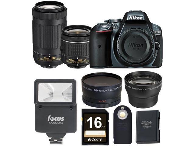 Nikon D5300 24.2 MP SLR - Black - AF-P DX 18-55mm VR and 70-300mm Lenses