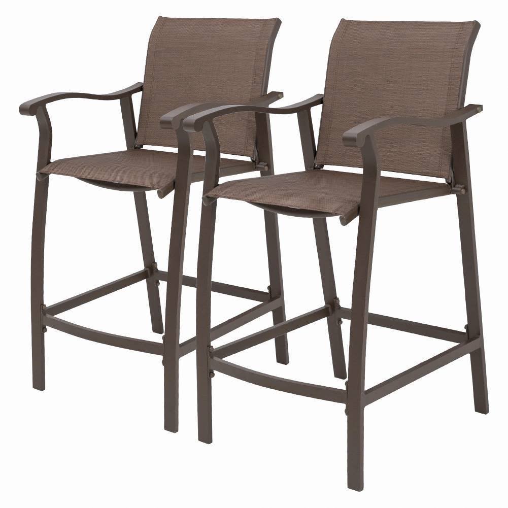 Crestlive Products Outdoor Counter Height Bar Stools Set of 2 Classic Patio Furniture Bar Chairs with Heavy Duty Aluminum Frame