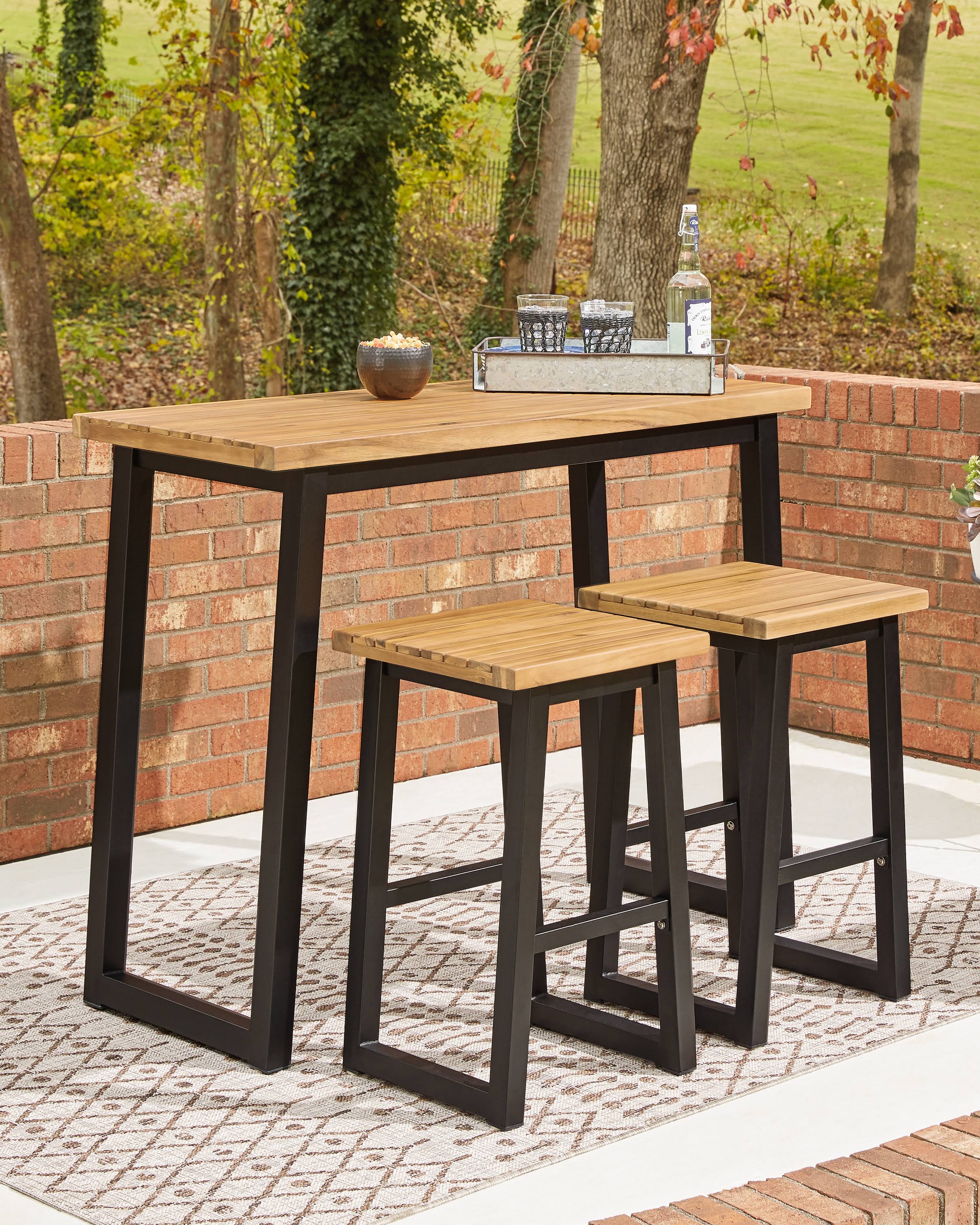 Ashley Furniture Town Wood 3-Piece Counter Table Set - Brown/Black