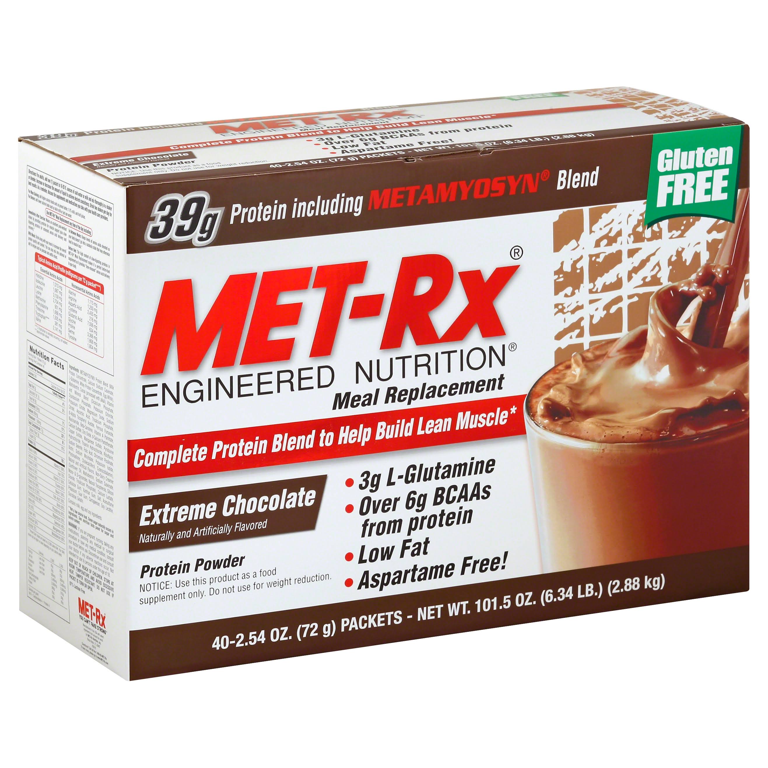 MET Rx Engineered Nutrition Meal Replacement, Protein Powder, Extreme Chocolate - 40 pack, 2.54 oz packets
