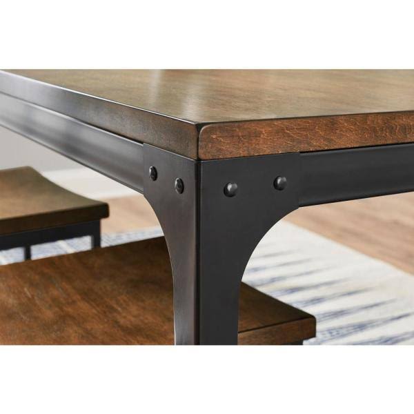 StyleWell Porter Black Metal Rectangular Dining Table for 6 with Haze Oak Finish Top (60 in. L x 30 in. H), Haze/Black